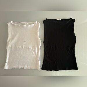 Zara Boat Neck Sleeveless Tee - Lot Of 2 - Black & White - Size Large - NWOT